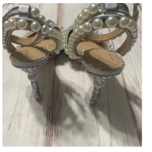 ANTONIO MELANI X NICOLA BATHIE BEBE ANKLE STRAP GLITTER PEARL DETAIL PUMPS NWT - Picture 9 of 13